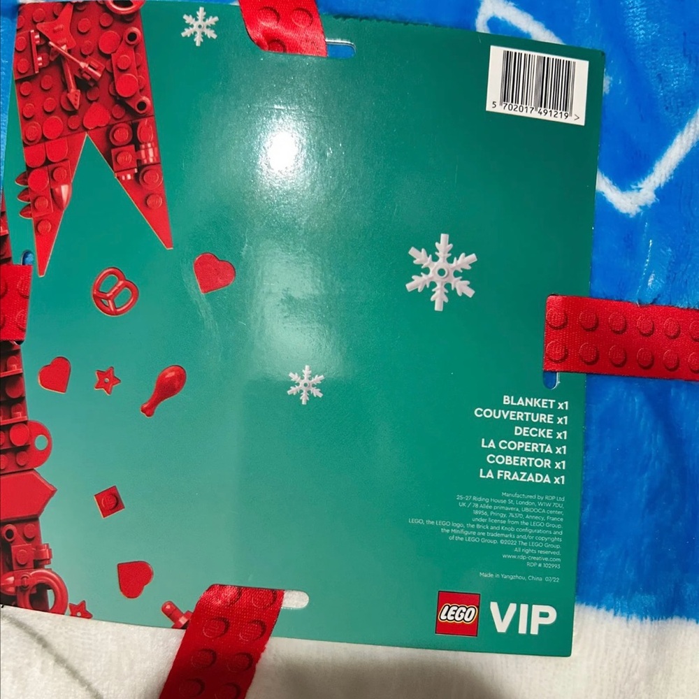 LEGO VIP Red and White Blanket with Blue Accents